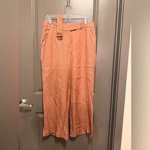 Express Wide-Leg Linen Pants in Rust with Belt